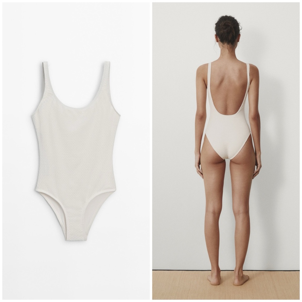 NWT Massimo Dutti Off‎ White One Piece Open Back Swimsuit Size Large